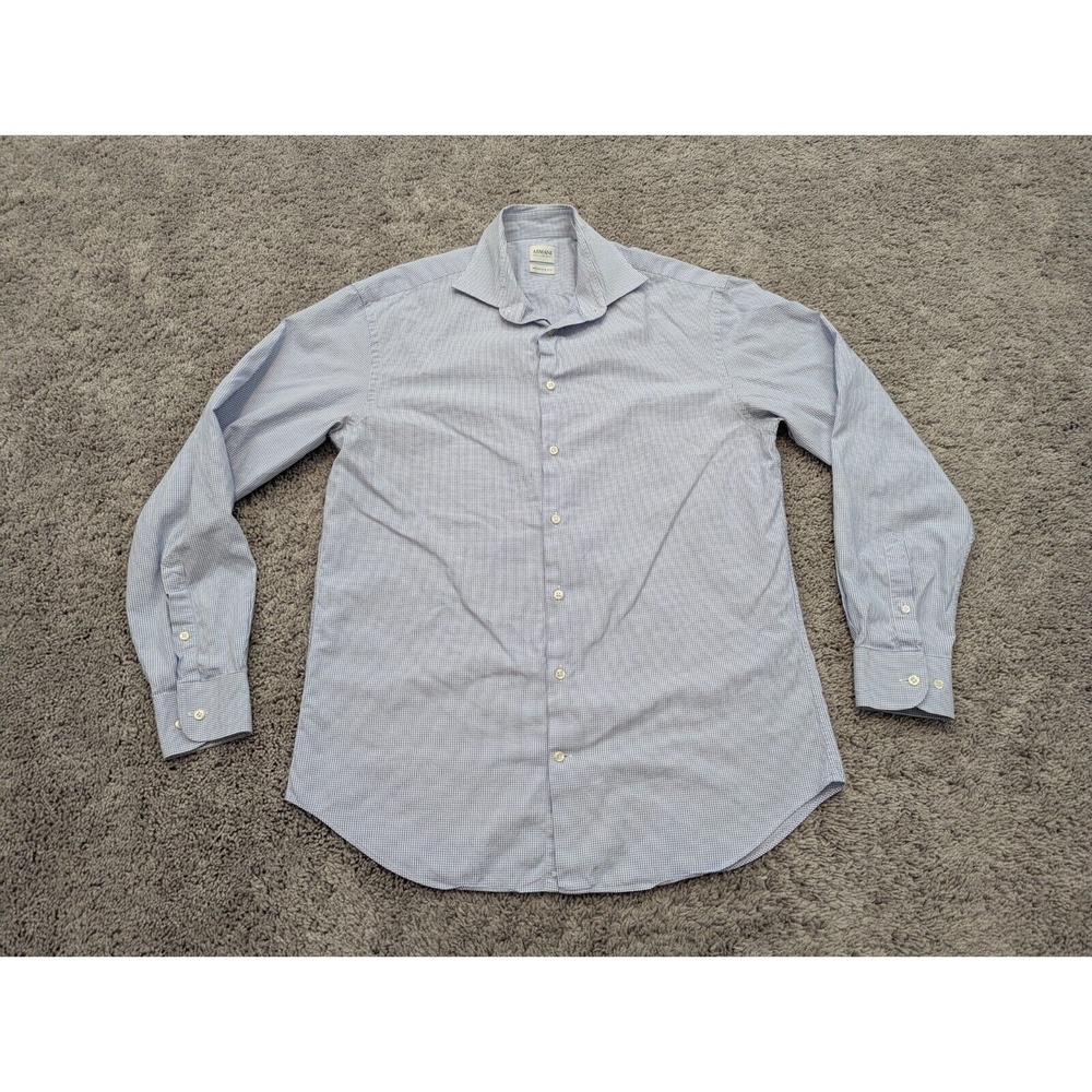 Armani Collezioni Button Up Shirt Mens 16 Long Sleeve Striped Blue Casual